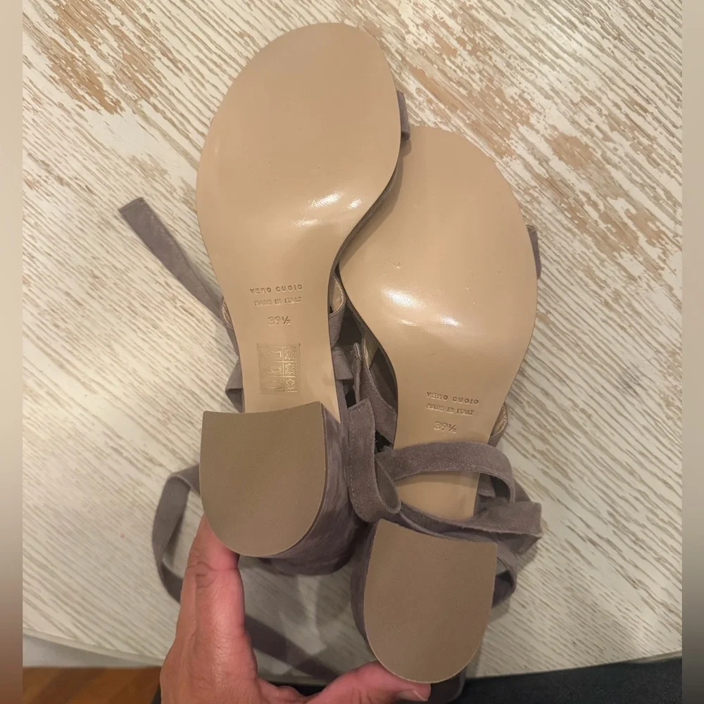 Barneys New York Taupe Suede Lace-Up Sandals